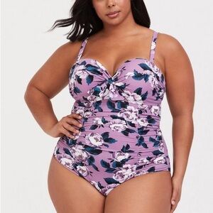 Torrid Underwire Ruched Tie-Front One Piece Swimsuit